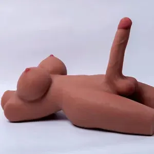 Realistic TPE Sex Doll Shemale Half Body Male Love Doll Big Penis Dark color
