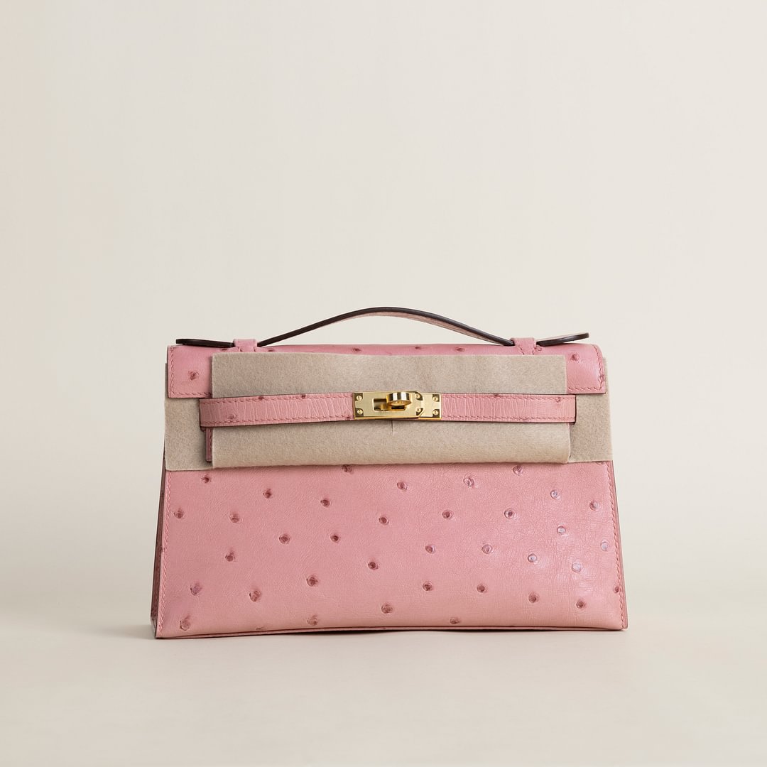 Kelly pochette Ostrich 94 Terre cuite GHW