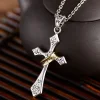 Elegant Cross Pendant Necklace With Gold Inlay by Inlyline