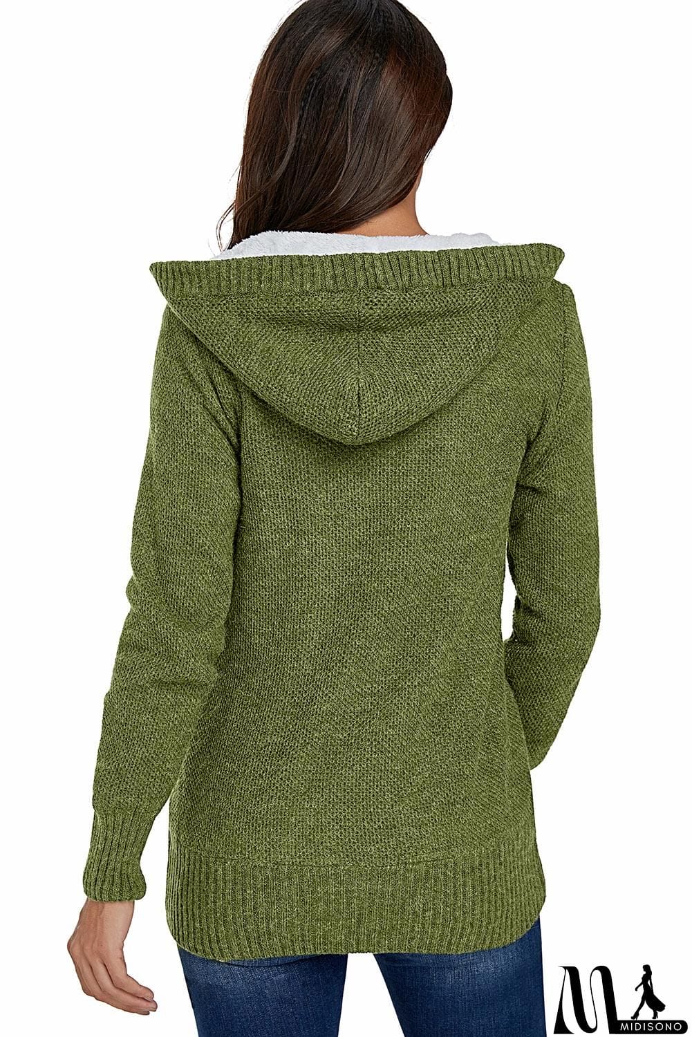 MidiSono - Fleece Hooded Gray Button Cardigan Sweater