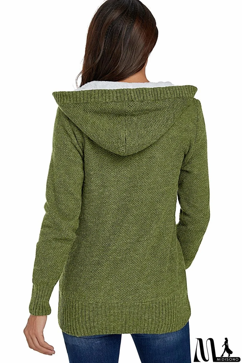 MidiSono - Fleece Hooded Gray Button Cardigan Sweater