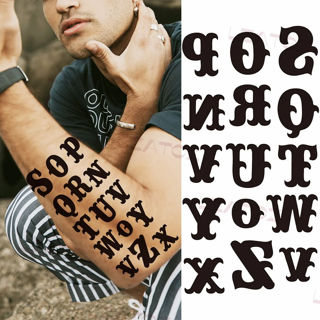 Sdrawing Big Letters Temporary Tattoos For Men Women Moon Pendant Peony Fake Tattoo Sticker Custom Armband Fashion Disposable Tatoo