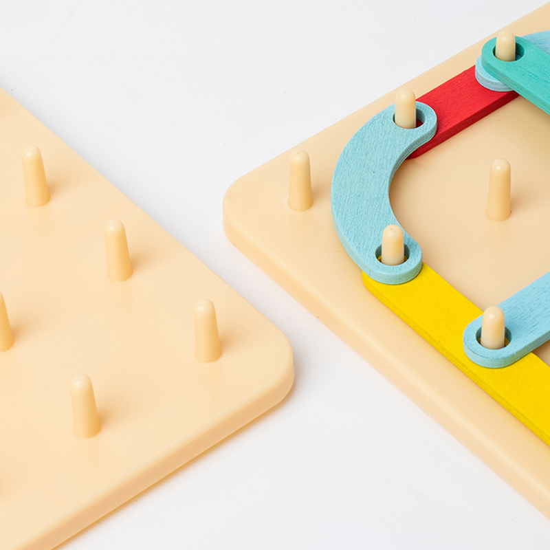 Tegooe Wooden Pegboard Geometric Shape Construction Kit - Creative Sensory Toy for Kids