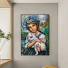 (50*70cm)Girl Holding Sheep - Round AB Drill Diamond Painting