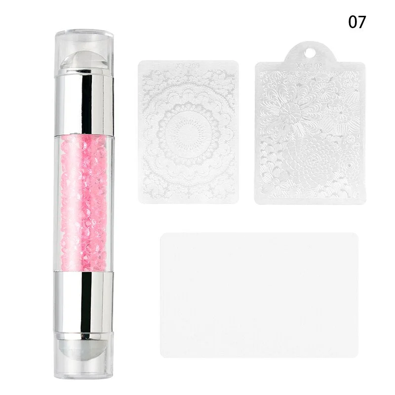 Nail Printing Tools Double-headed Silicone Seal Acrylic Color Diamond Template Seal Set Conversion Pen Nail Print Template Set