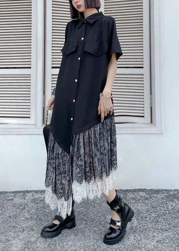 Vintage Black Patchwork Cotton Lace Summer Dresses