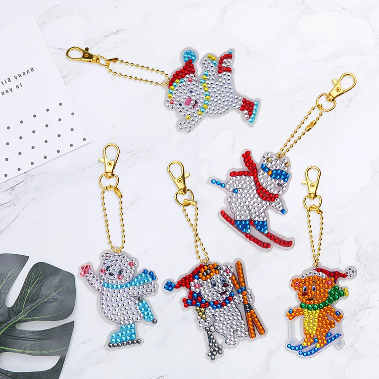 11 PCS Kids DIY Diamond Painting Canvas Crystal Keychain Drill