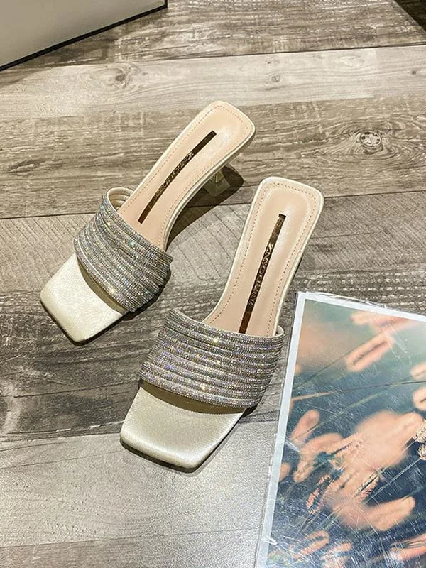 Rhinestone stiletto high-heeled slippers