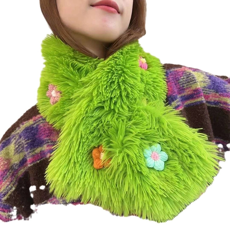 Women’s Sweet Flower Faux Rabbit Fur Scarf