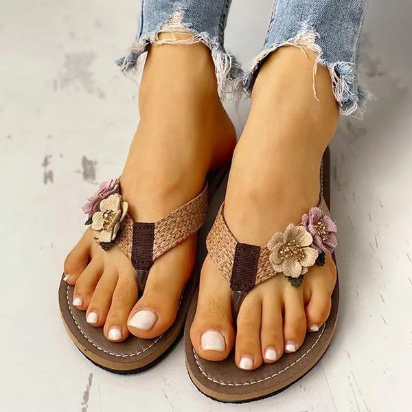 Flower Design Flat Sandals