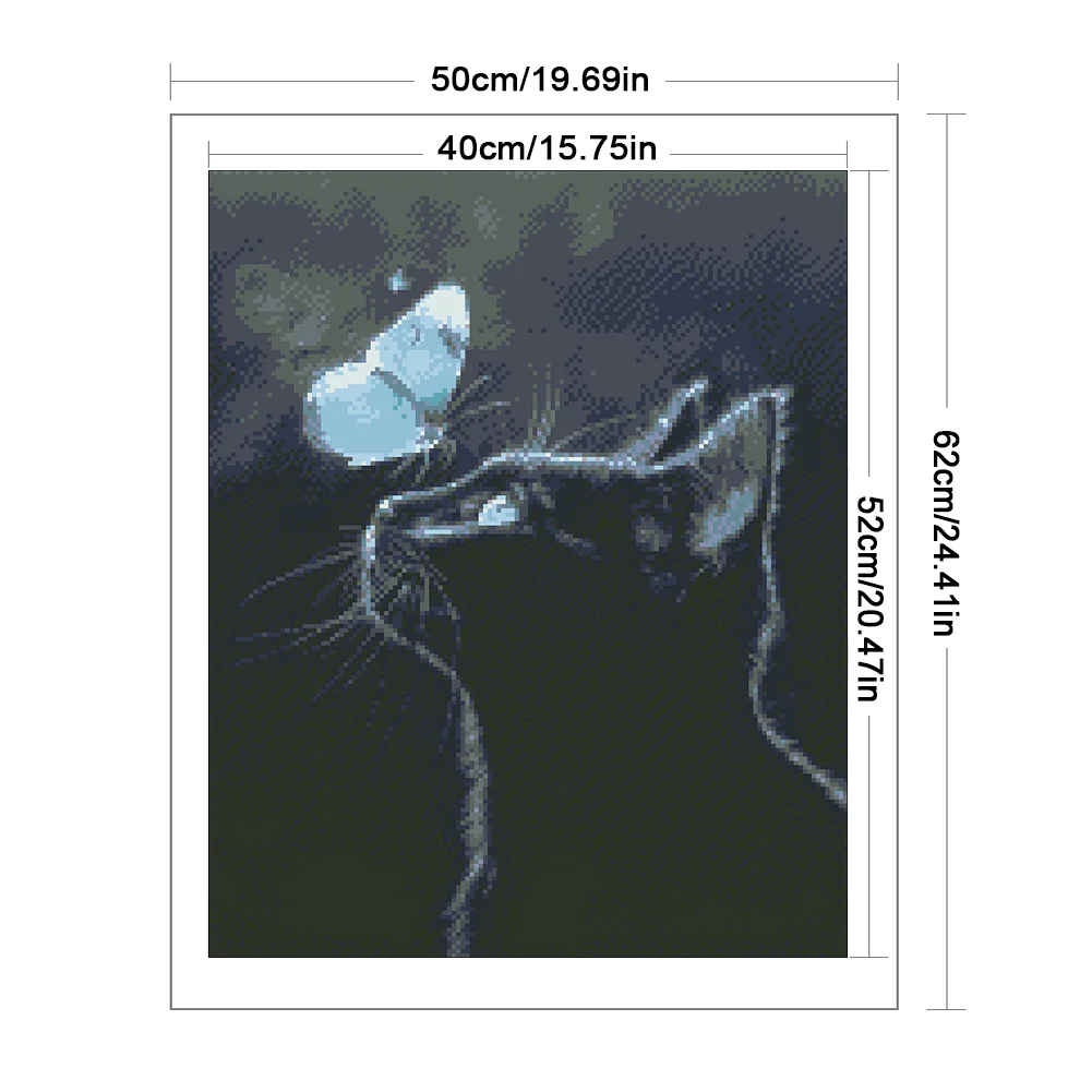 9CT Full Stamped Cross Stitch Bead Embroidery- Cat Butterfly(Canvas|40*52CM)