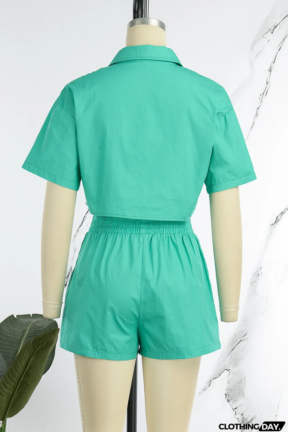 Orange Casual Solid Patchwork Buckle Turndown Collar Short Sleeve Two Pieces