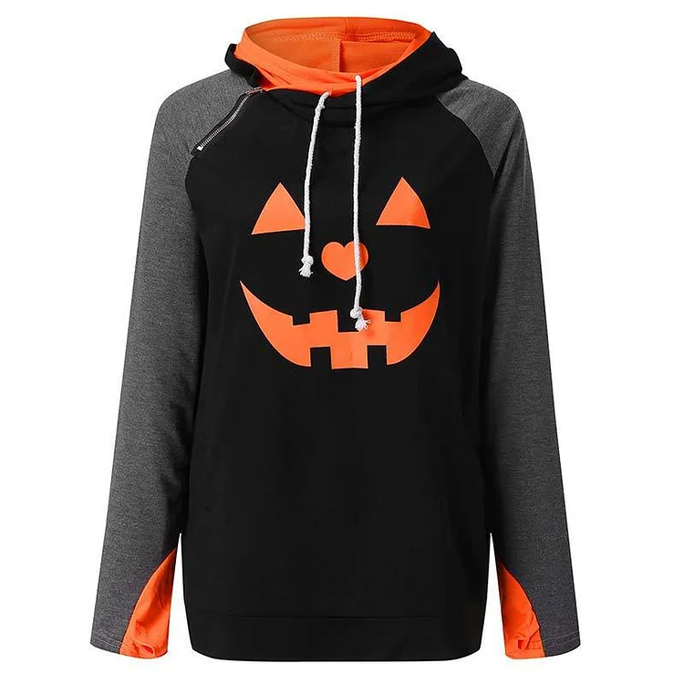 Halloween Pumpkin Print Oversize Hoodie Sweatshirt - Modakawa Modakawa