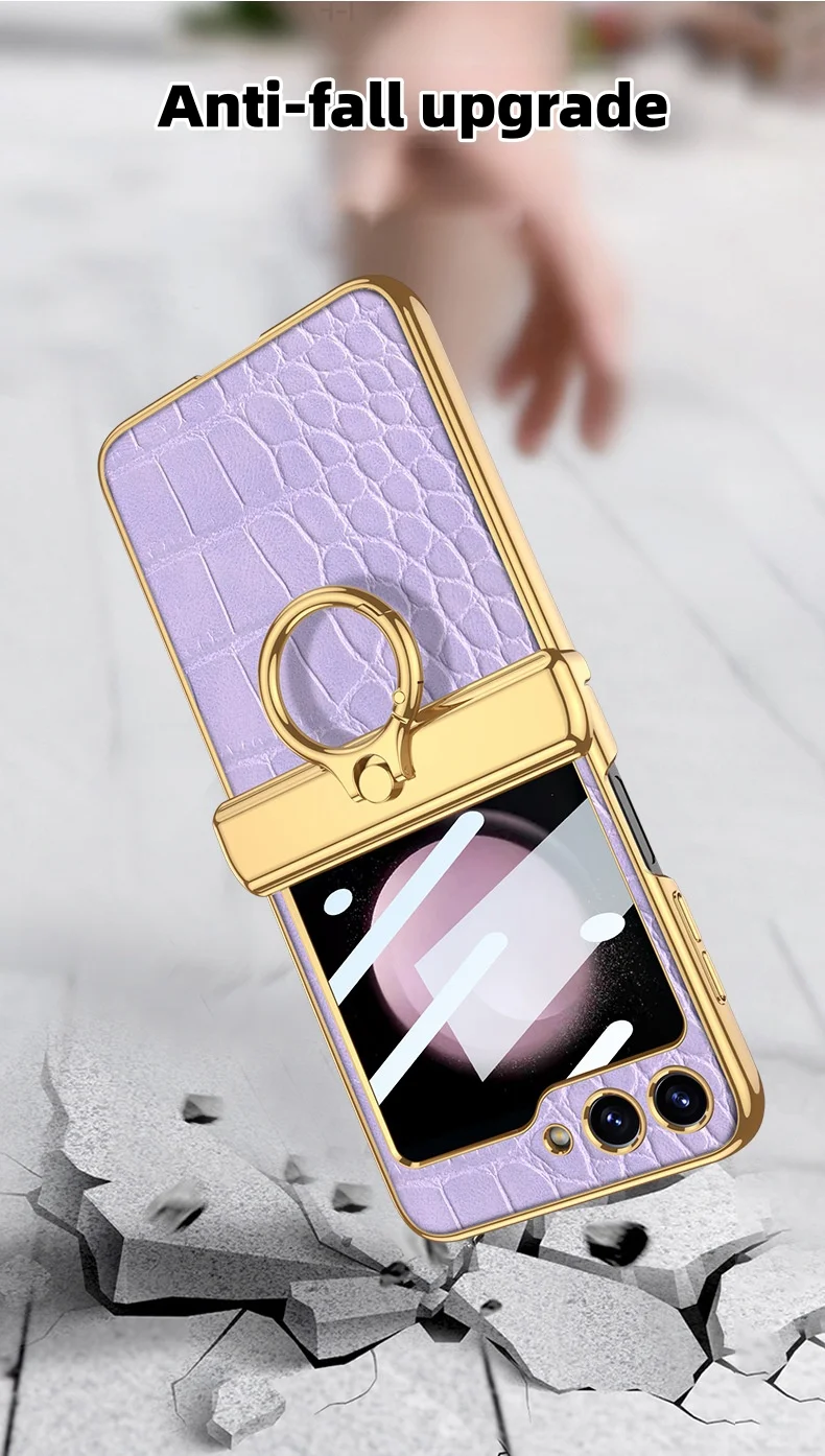 Suitable for Samsung Zfilp5/4/3 Leather Stand Ring Phone Case