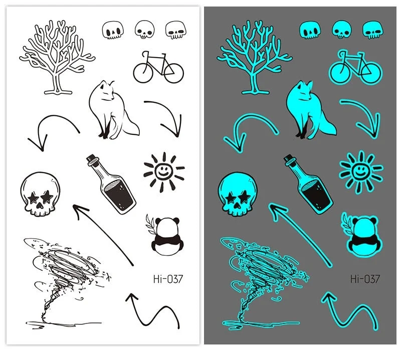 37 kinds Stylish Blue Light Luminous Tattoo Temporary Arm Body Sticker Club Party Disposable Noctilucent tatouage temporaire