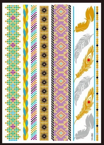 Flash Metallic Waterproof Tattoo Temporary Color Gold Silver Women Fashion Peacock Feather bird Design Sticker on the body YH119