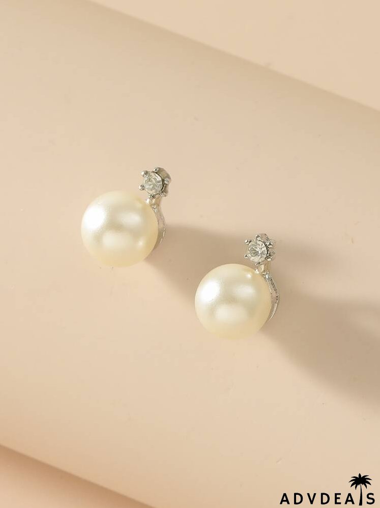 Faux Pearl Decor Stud Earrings