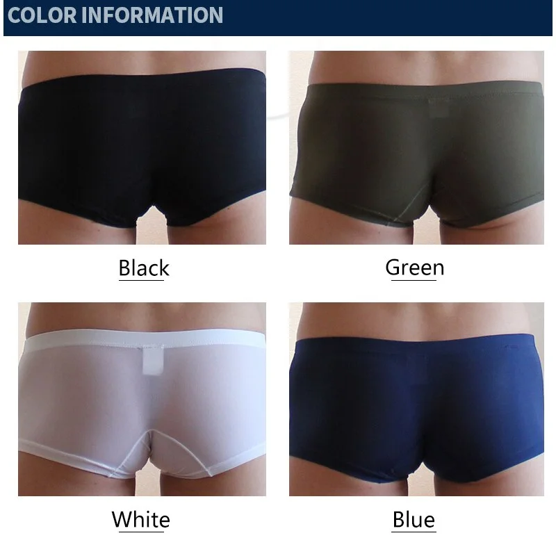 Aonga 4pcs Men's See Through Boxers Breathable Ice Silk Underwear  Transparent Panties Male Cool Seamless U Convex Boxershorts