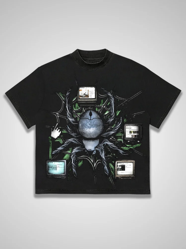 Vintage Retro Spider Pattern Pure Cotton Short Sleeved T-shirt