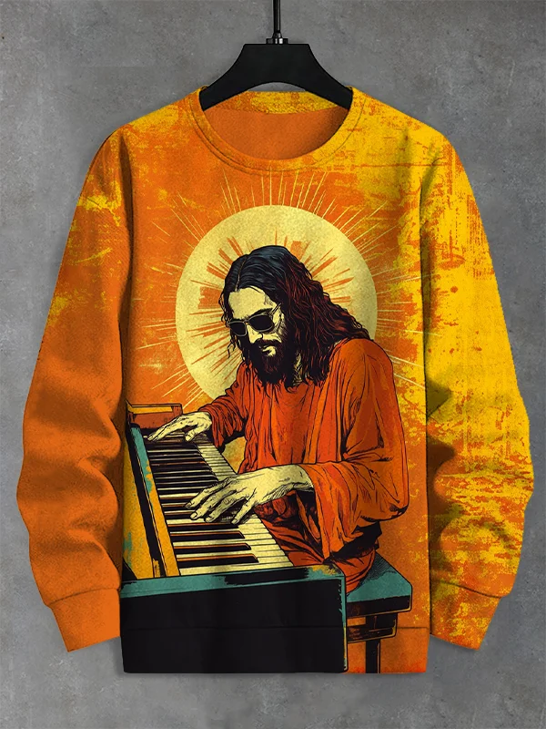 Men's Jesus Plays The Piano Print Casual Sweatshirt