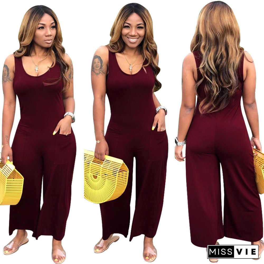 Round Neck Sleeveless Wide Leg Nightclub Women Jumpsuits