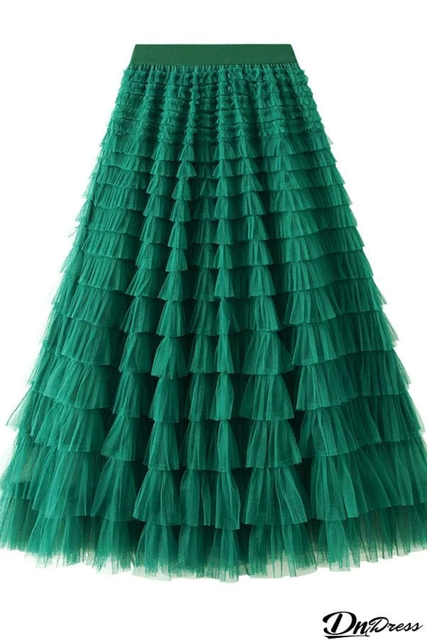 Be Your Own City Queen Tiered Elastic Waist Tulle Maxi Skirt