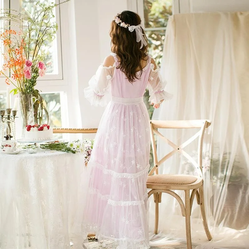 Purple Sweet Lace Gallus Princess Maxi Long Dress SP179230