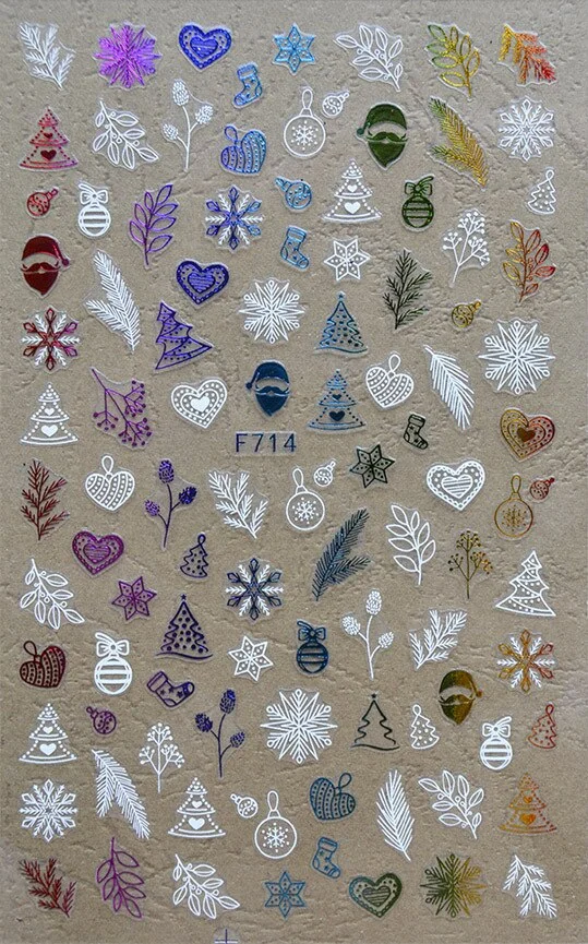 Christmas SnowflakeGold 3D Nail Stickers Sparkly iridescent Silver Xmas Tree Elk Deer Transfer Sliders Winter Nails Accessories-Nail Inspo