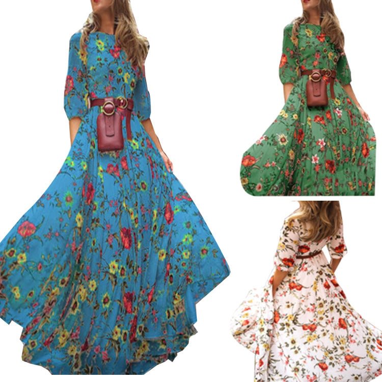 Spring Printed Large Swing Dress Chiffon Women's Clothing