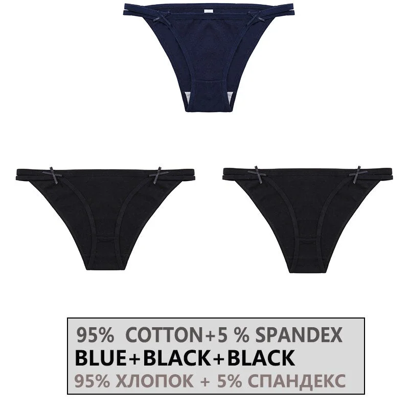 FINETOO 3PCS/Set Women's Cotton Underwear Sexy Lingerie Woman Panties Bownot Female Briefs Low-Rise Underpants 2021 Panties M-XL