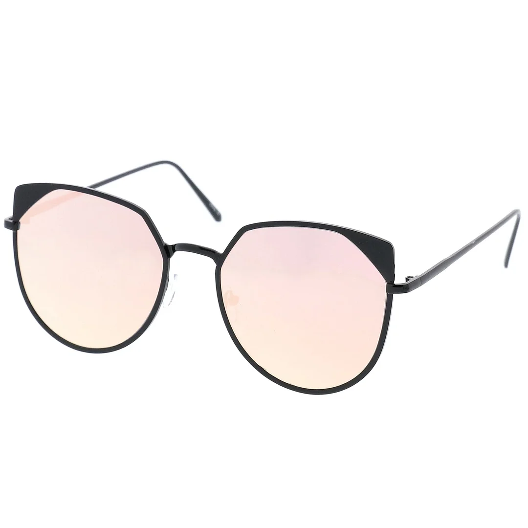 Women's Oversize Cat Eye glasses With Pink Colored Mirror Flat Lens 59mm