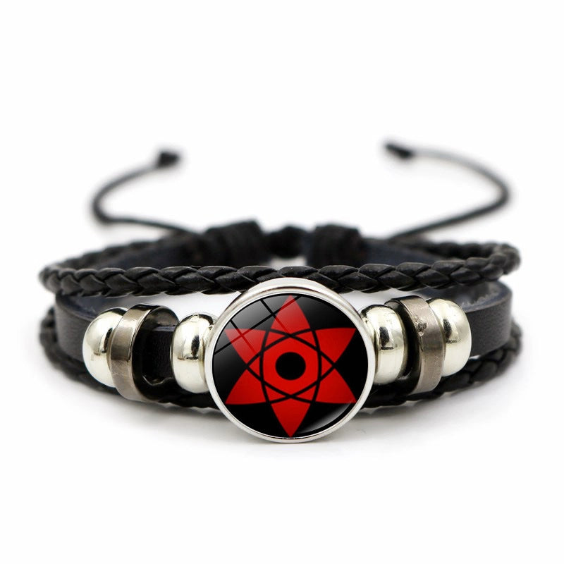 Naruto Sharingan Leather Bracelet For Men And Women Students Woven Bracelet Animation Kaleidoscope Hand Jewelry