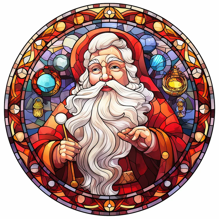 Christmas Santa Glass Painting 30*30CM(Canvas) Full Round Drill Diamond Painting gbfke