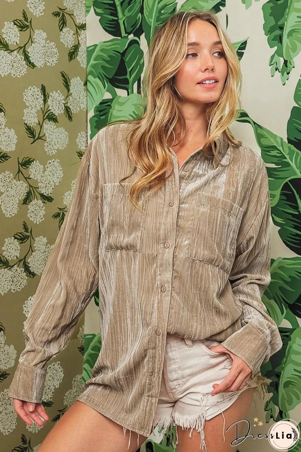 Golden Fleece Loose Fit Chest Pockets Buttoned Velvet Shirt