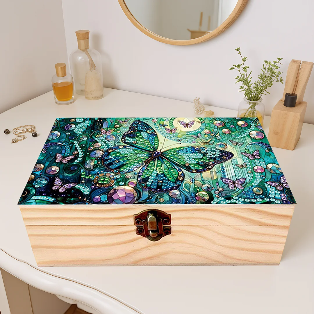 5D DIY Diamond Painting Handmade Wood Storage Box for Home Decor (Butterfly)