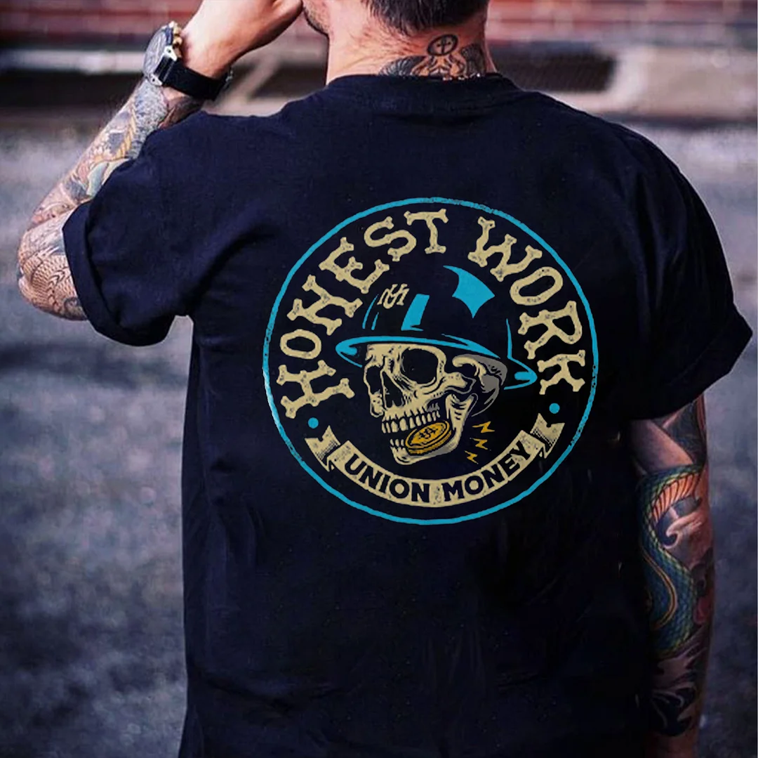 HONEST WORK UNION MONEY Skull Black Print T-shirt