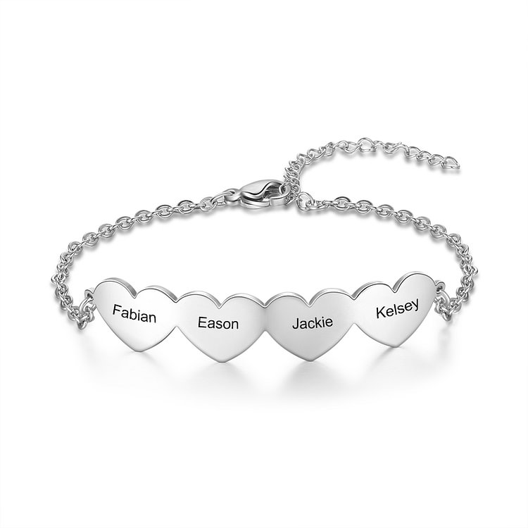 Pulsera corazón cadena eslabón 4 nombres personalizados