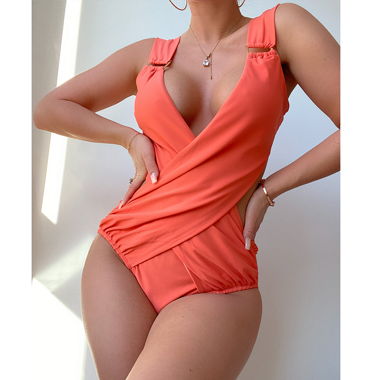 Sexy Cross Solid color One Piece Swimsuit