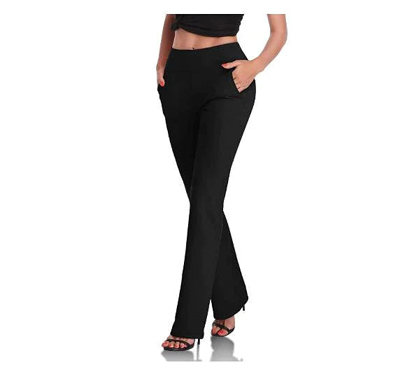 Womens Dress Work Casual Pants Trousers Straight Full Length Pocket Stretchy Daily Black