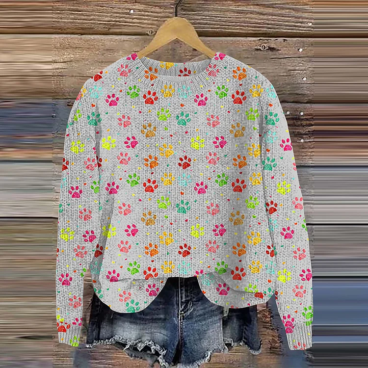 Dog Paw Print Knitted Pullover Sweater