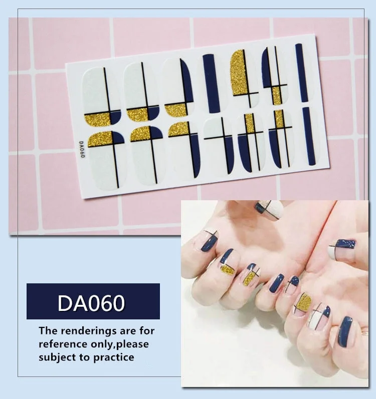 Full Cover Wraps Nail Polish Stickers Strips Plain Nail Art Decorations Heart Designs Glitter Powder Manicure Tips-Nail Inspo