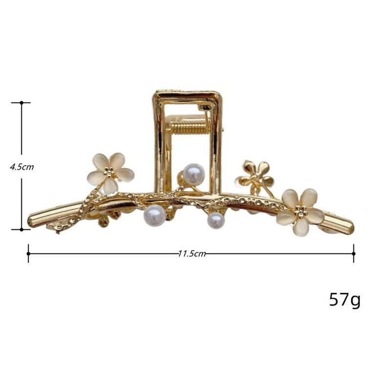 Women’s Luxurious Shiny Flower Tulip Metal Inlay Rhinestones Pearl Hair Claws