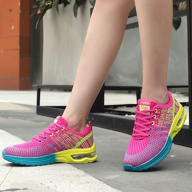 Women's Trainers Athletic Shoes Lace-up Flat Heel Round Toe Walking Shoes 