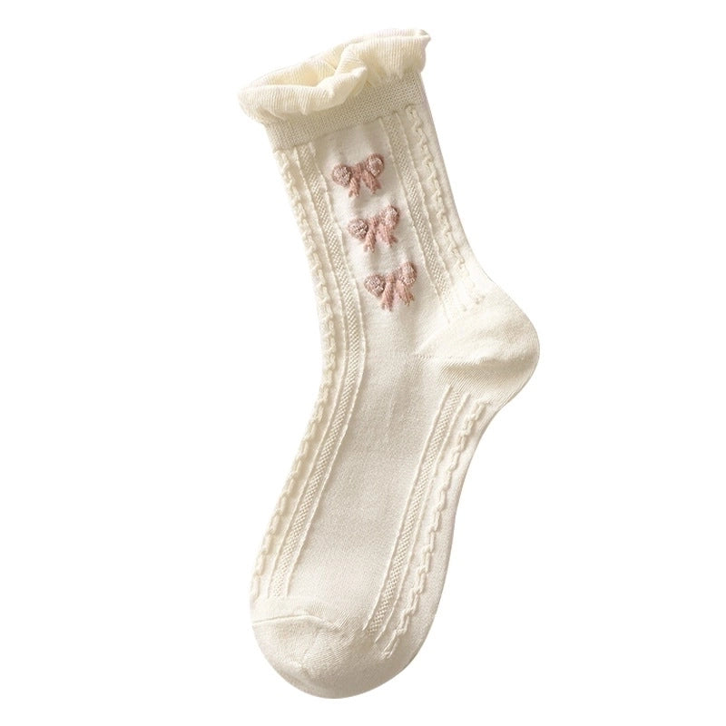 Women’s Minimalist Bow Knot Nylon Cotton Crew Socks A Pair