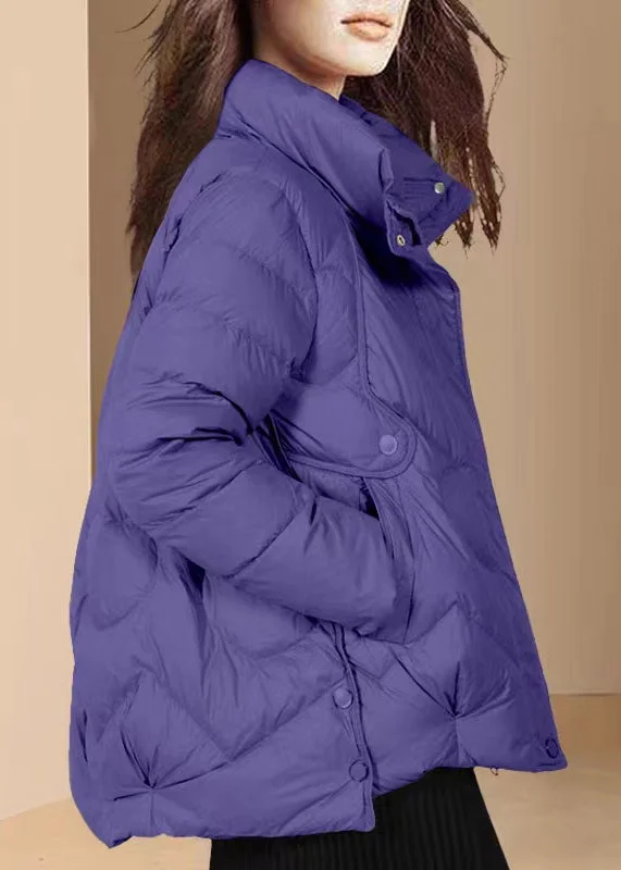 Loose Purple Zippered Pockets Patchwork Duck Down Coats Winter