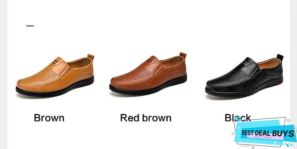 New Openwork Men Black Loafer Perforated Shoes Leather Flats Driving Shoes Business Men's Shoes