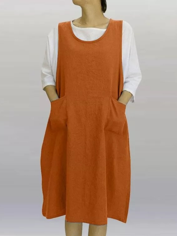 Vintage Apron Overall Pinafore Midi Dress With Pockets wearshes