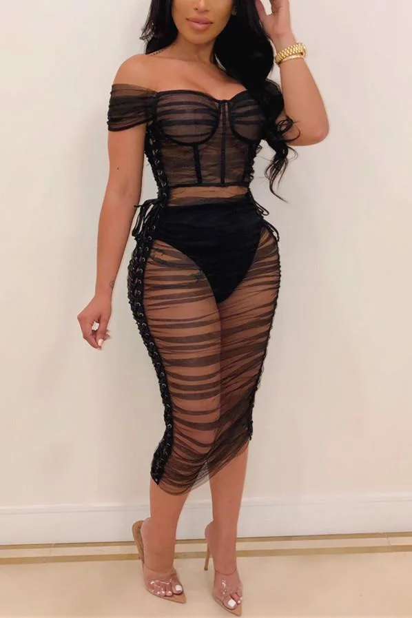 Sexy Perspective Mesh Strapless Dress