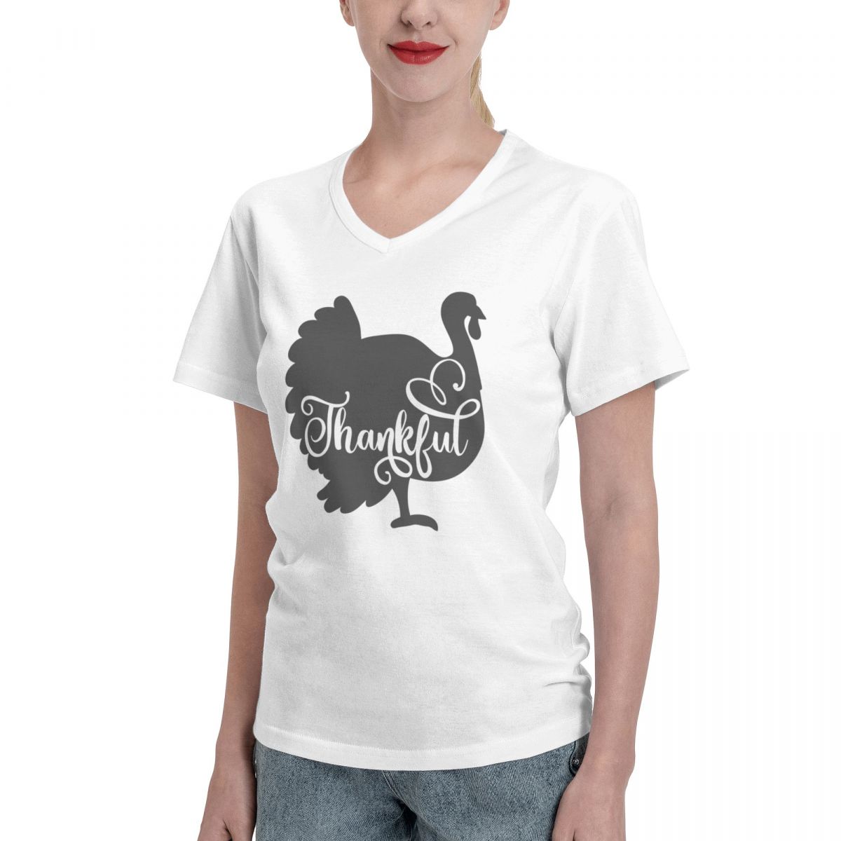 Turkey Thankful Women's Classic-Fit Short-Sleeve V-Neck T-Shirt