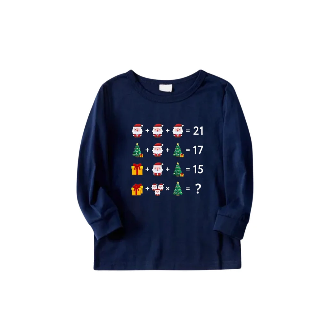 Christmas Tree and Santa Claus Prints Blue Long Sleeves Top with Red & Blue Plaid Pants Family Matching Pajamas